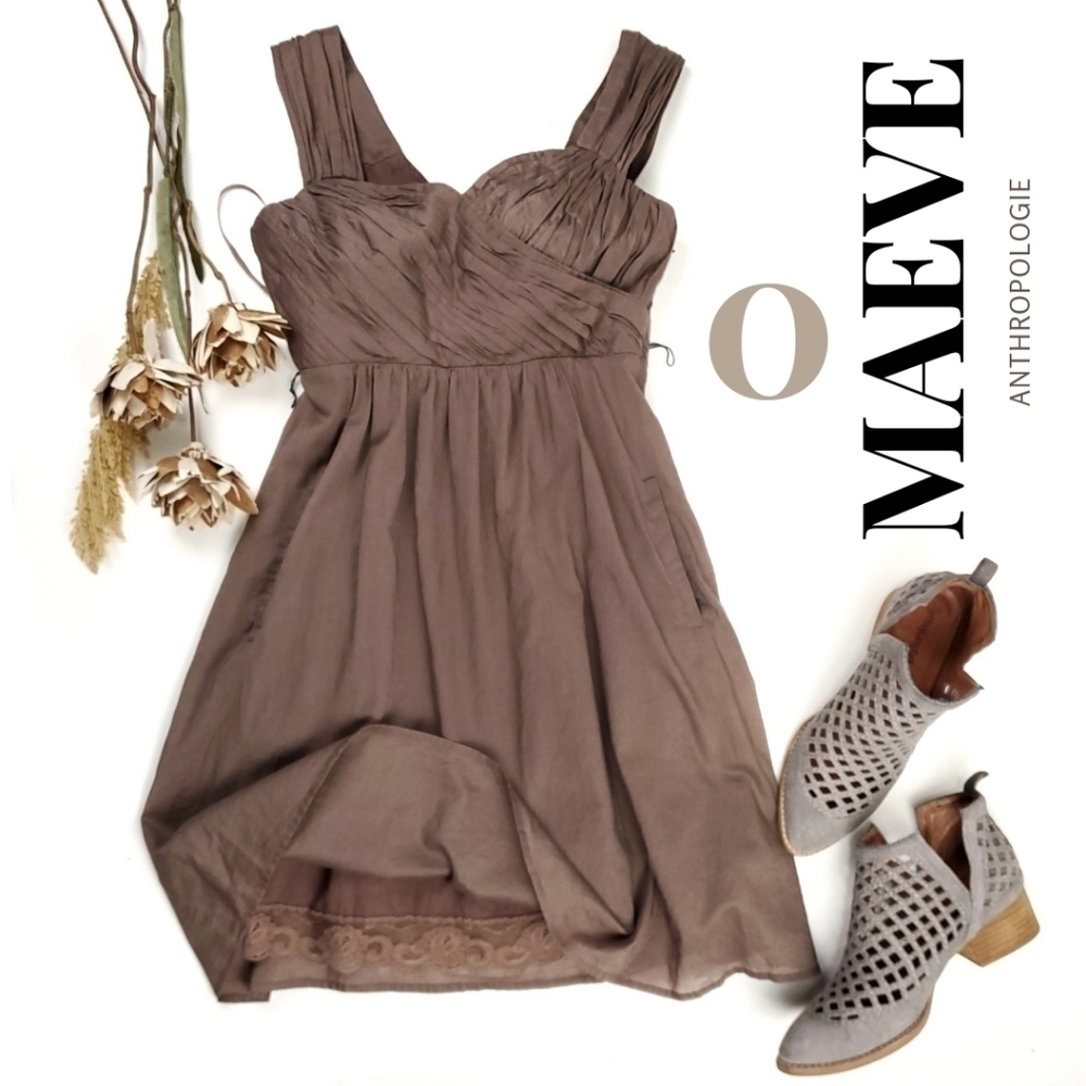 Maeve Anthro Brown Cotton Sweetheart Dress Sz 0